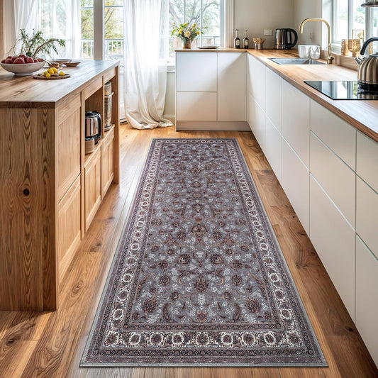 Bloom Rugs Washable Non-Slip 10 ft Runner - Slate Gray Traditional Oriental Runner for Entryway, Hallway, Bathroom, and Kitchen - Exact Size: 2.5' x 10'