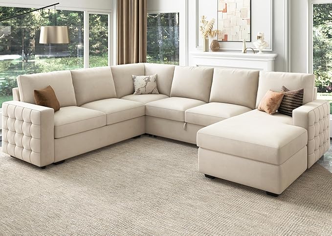 HONBAY Sectional Couch with Pull Out Bed, Sectional Sleeper Sofa with Storage - Image 6