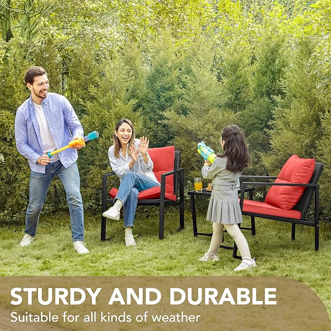 Devoko 3 Piece Rocking Bistro Set Wicker Patio Outdoor Furniture Porch Chairs - Image 5