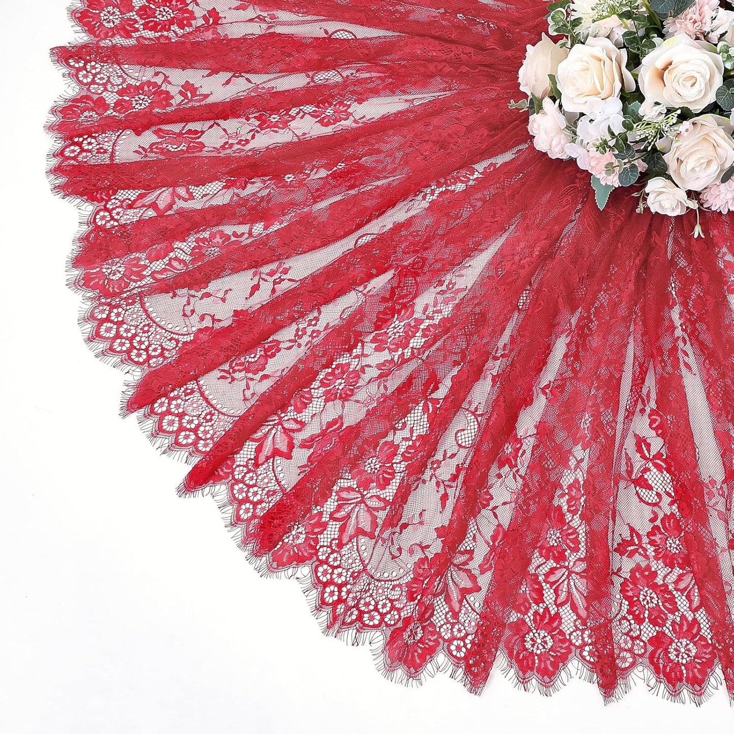 LuoluoHouse Christmas Lace Tablecloth 6pcs Rose Floral Table Fabric 60x120 Inch for Rustic Theme Party Wedding Decoration Rectangle Overlay Long Embroidered Reception Table Cloth Decor