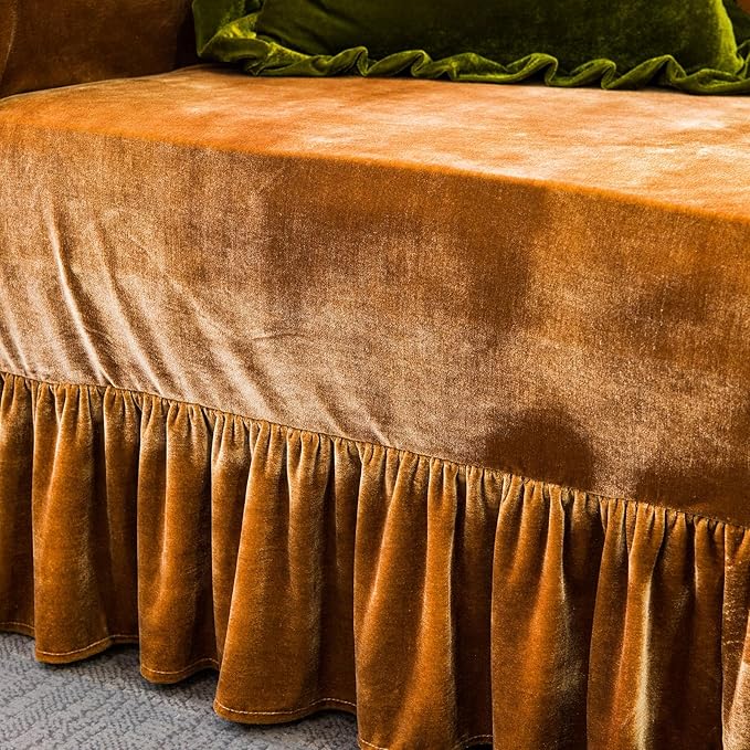 Velvet Sofa Cover Soft Decorative Luxurious Solid Exquisite Ruffle Trim - Image 7