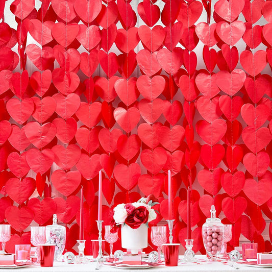 205 Ft Red Party Decorations Red Heart Backdrop Streamer Tissue Paper Love Heart Hanging Garland for Valentines Birthday Anniversary Engagement Wedding Bridal Shower Baby Shower Hen Party Supplies