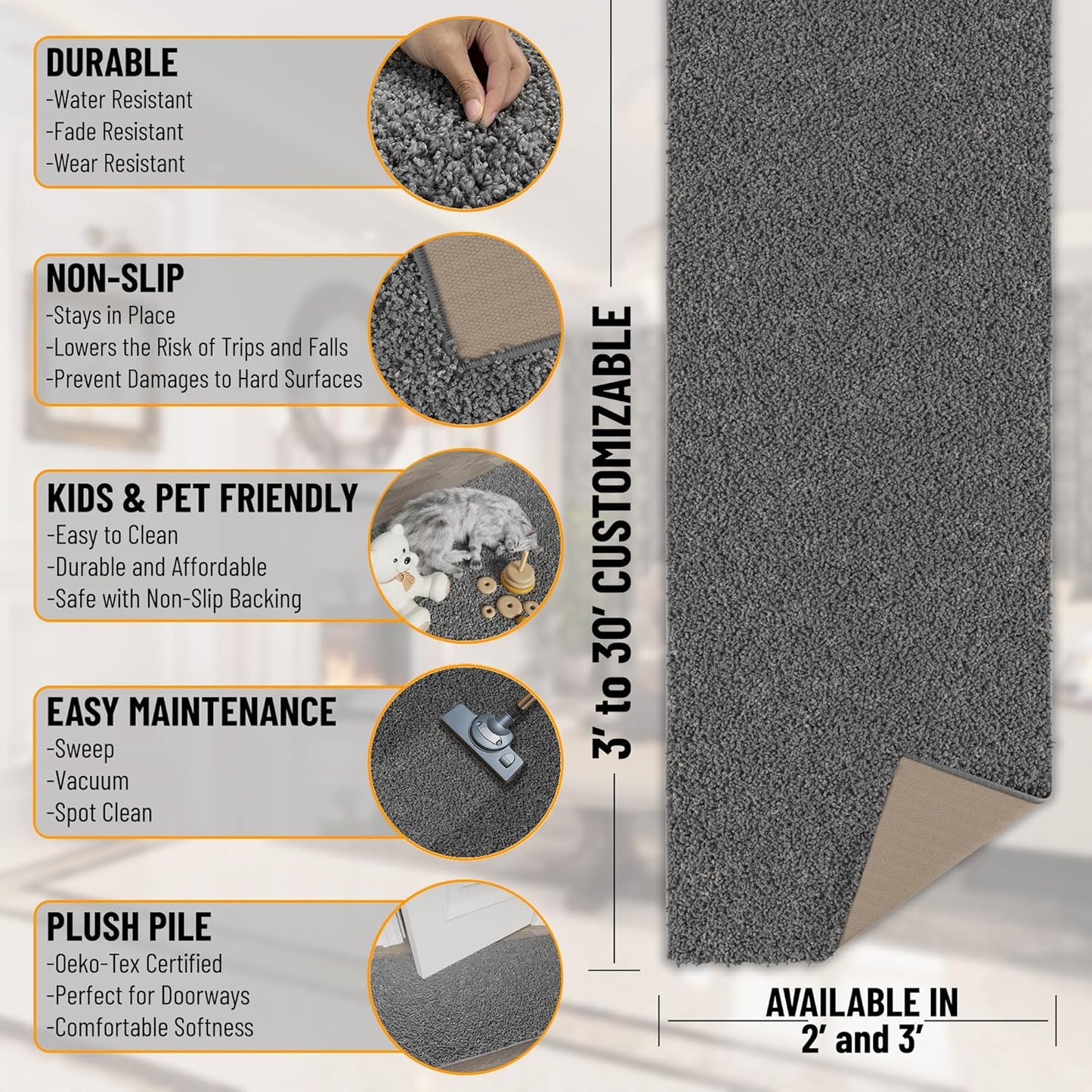 Ottomanson 2' x 3' Shaggy Area Rug - Plush & Cozy Non-Slip Carpet for Bedroom, Living Room & Nursery - Non Shedding & Durable for High-Traffic Areas, Gray