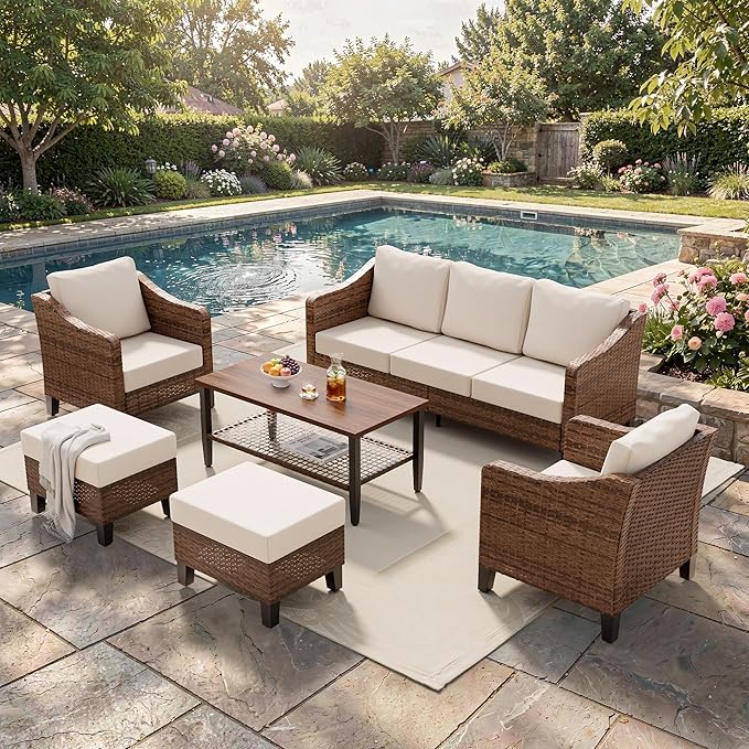 6-Piece Patio Conversation Sets, Outdoor Sectional Sofa - Image 2