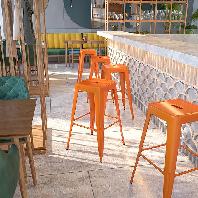 Flash Furniture Commercial Grade 30" High Backless Orange Metal Indoor-Outdoor - Image 2