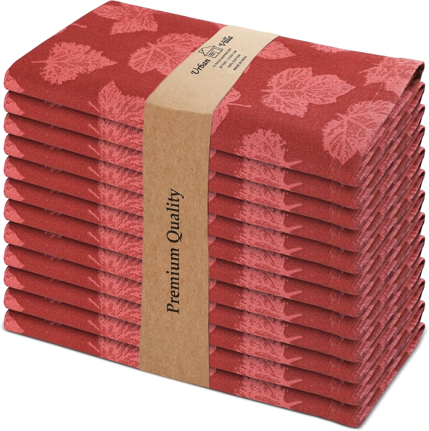 Urban Villa Fall Leaves Print Set of 12 Dinner Napkins (20X20 Inches) 100% Cotton Premium Quality Thanks Giving Over Sized Harvest Cloth Napkins with Mitered Corners Ultra Soft Durable Hotel Quality