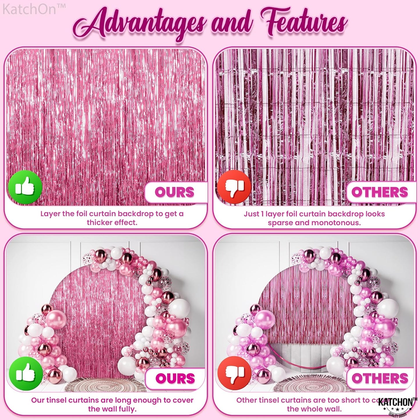 KatchOn, Pink Streamers for Pink Party Decorations - Pack of 2 | Fringe Backdrop for Birthday Decorations | Disco Party Decorations, Baby Shower, Bachelorette Party Decoration