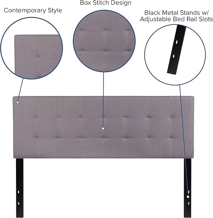 Flash Furniture Bedford Tufted Upholstered Queen Size Headboard in Light Gray - Image 4