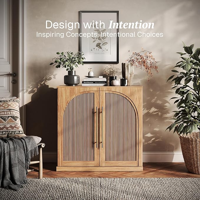 BELLEZE Modular Sideboard with Double-Arc Wood Doors, Small Arched Buffet - Image 3