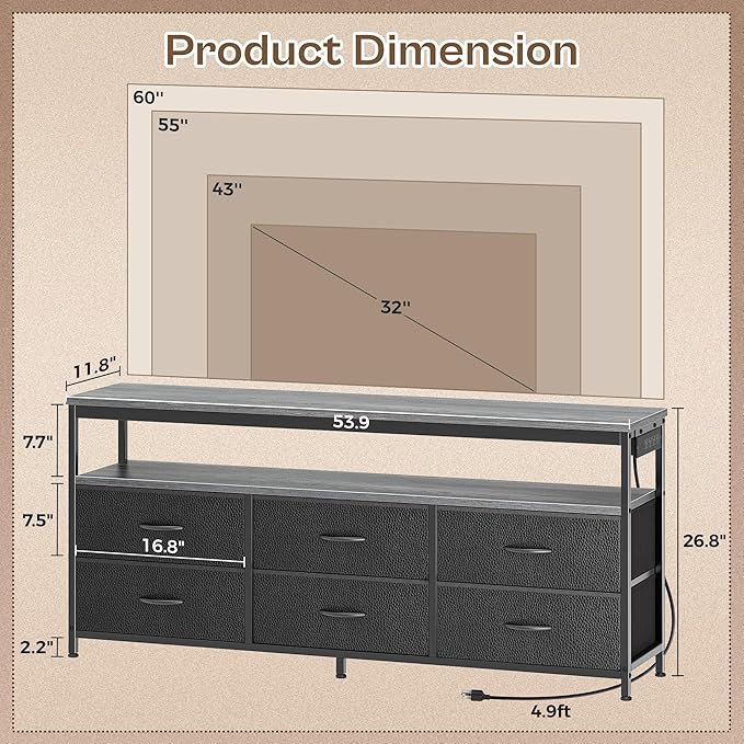 Huuger LED TV Stand for Bedroom, 55 Inch Fabric Dresser - Image 2
