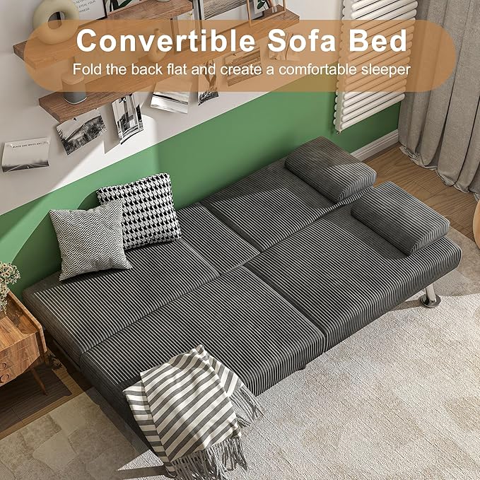 Shahoo Modern Upholstered Convertible Folding Futon Sofa Bed - Image 4