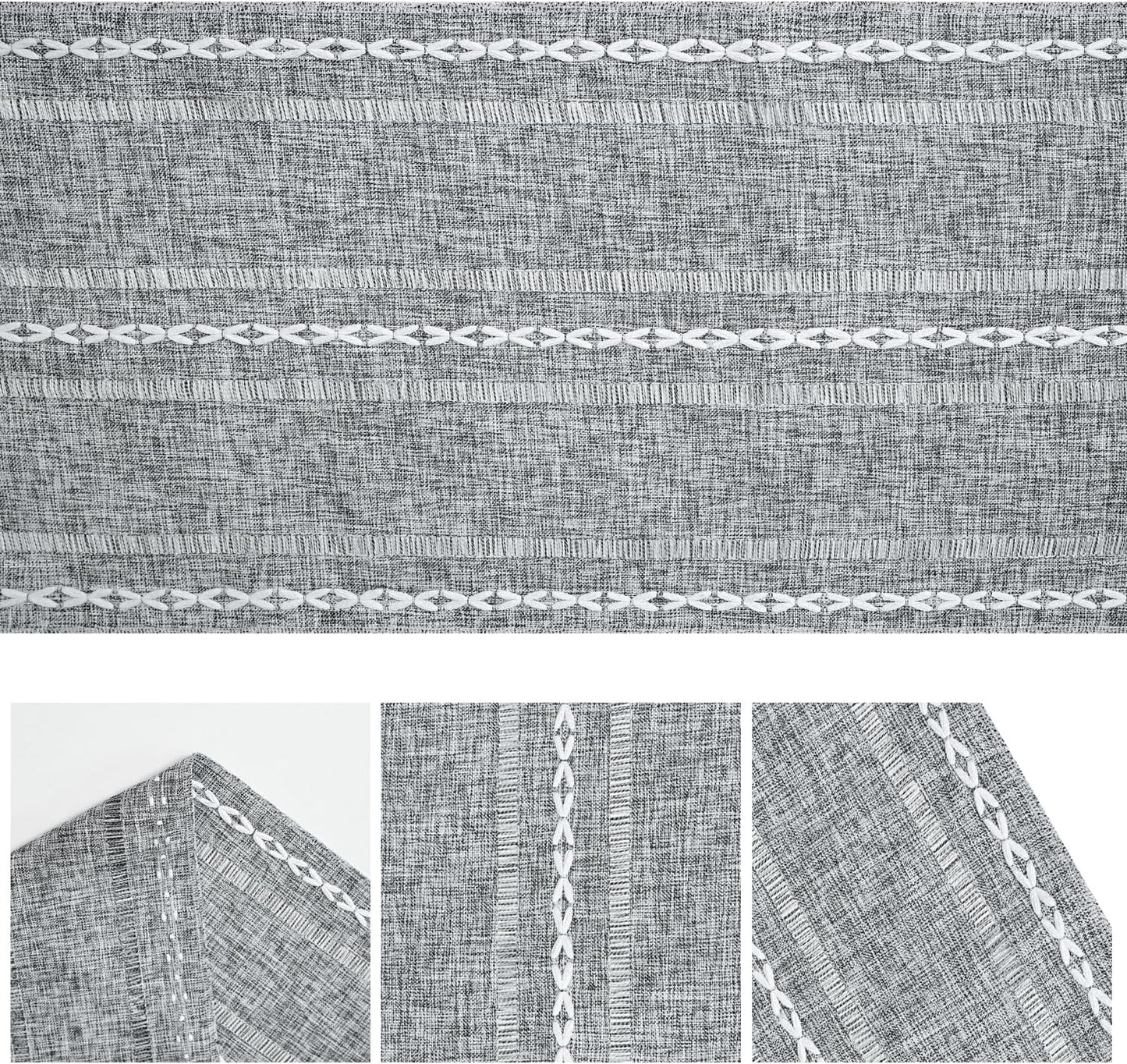 Artoid Mode Dark Grey Rustic Cotton Linen Table Runner, Seasonal Embroidered Hollow Kitchen Dining Table Decoration for Home Party Decor 13x108 Inch