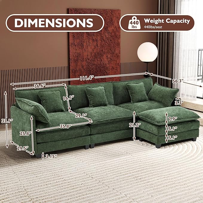 Ihanherry 111.4" L Shaped Modern Sofa Modular Sectional Cloud Couch - Image 2