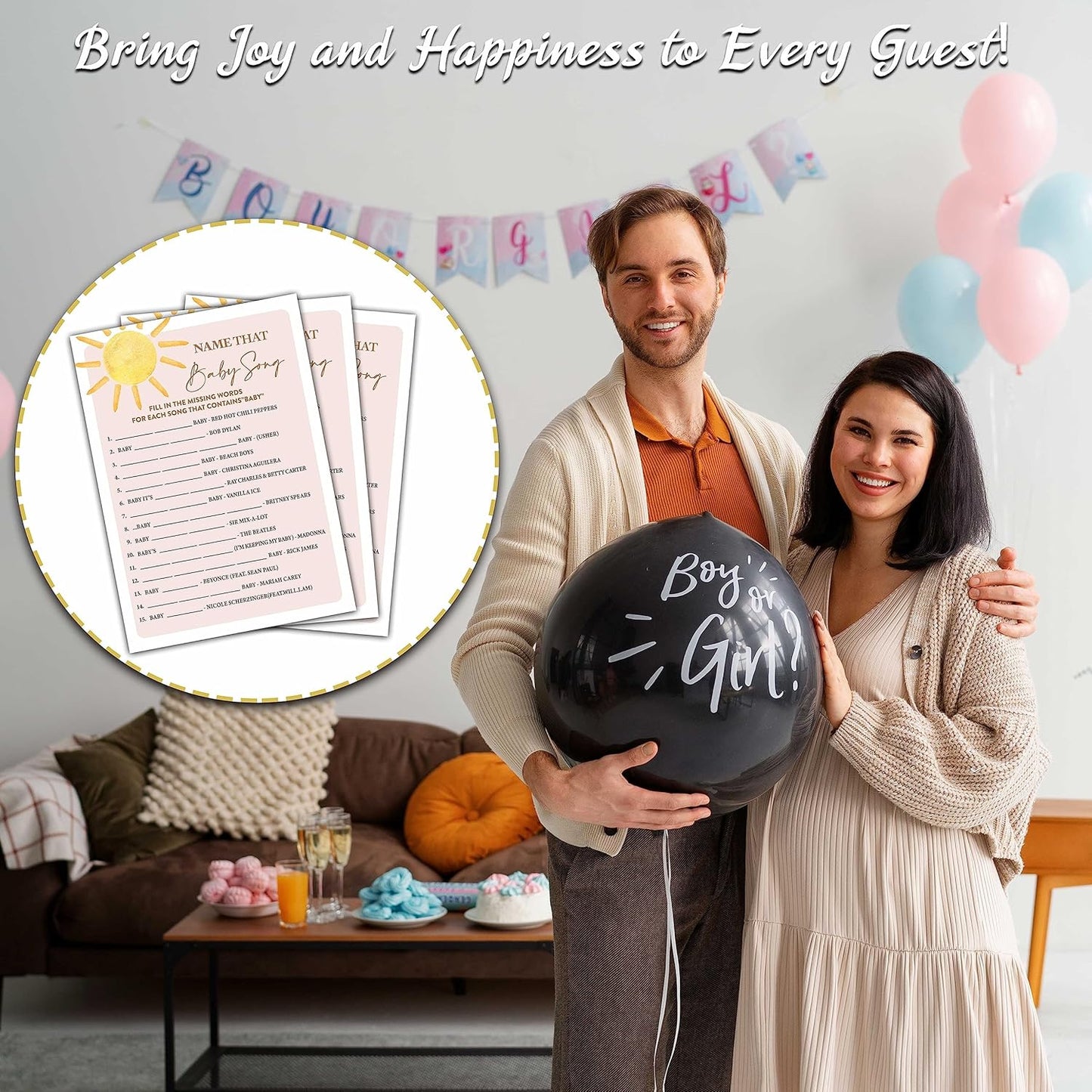 YSTEP Boho Sunshine 30 Name That Baby Song Game Cards with 1 Answer Card, Gender Reveal Party Supplies Favors (5"x7") - D06