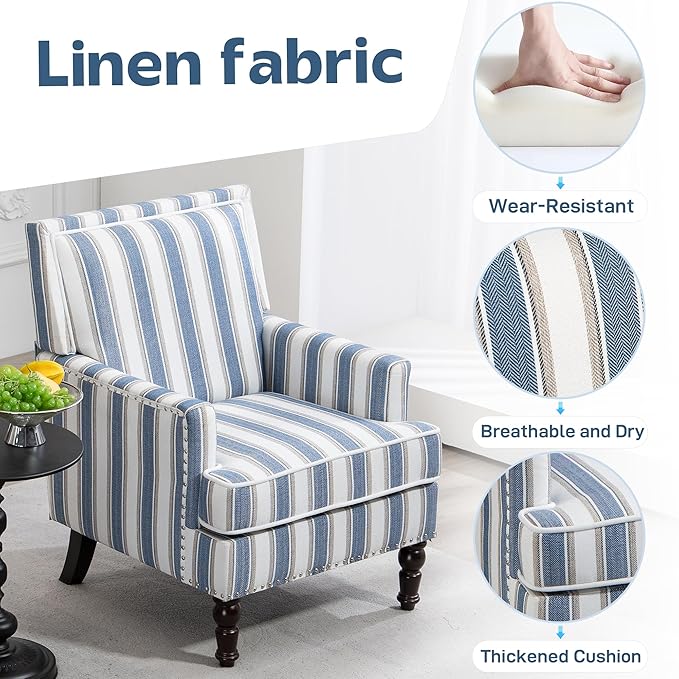 Blue Striped Accent Chair for Living Room Bedroom - Image 8