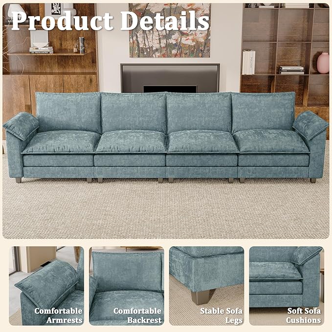 JUMMICO 159" Modular Sectional Chenille Couches Linear Sofa - Image 3