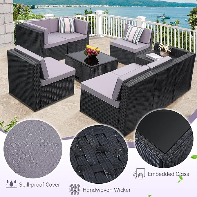 KROFEM 8-Piece Patio Furniture Set, Outdoor Wicker Rattan Sectional - Image 5