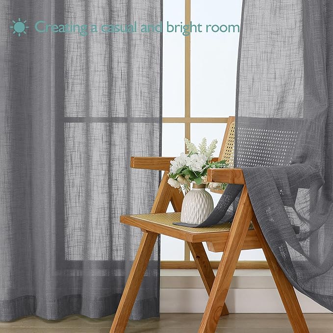 Chyhomenyc Charcoal Grey Semi Sheer Curtains 96 Inches Long 2 Panels - Image 7