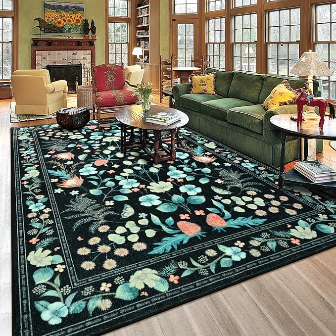 Area Rugs for Living Room, Washable 5x7 Vintage Rug for Bedroom, Non-Slip by Rtizon