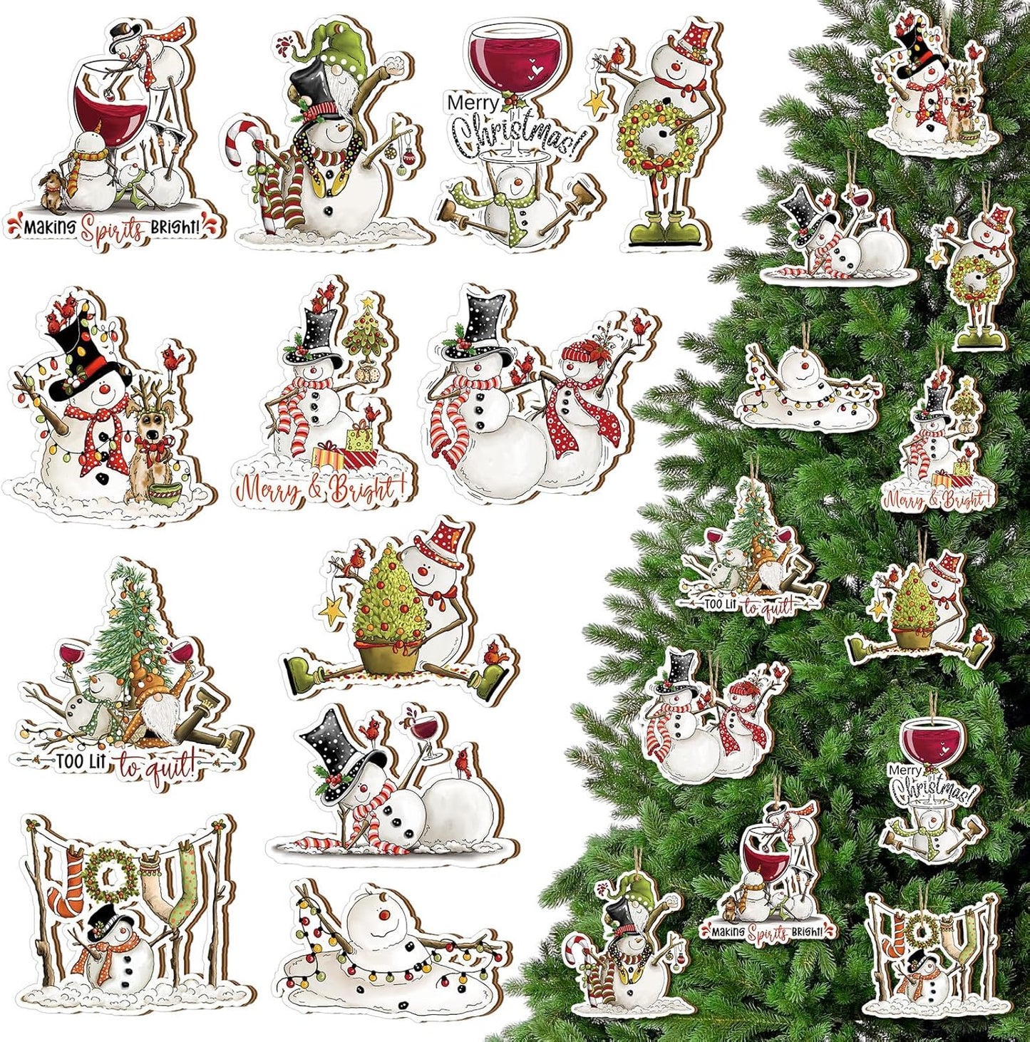 Suzile 36 Pcs Christmas Wooden Ornaments Cute Snowman Christmas Decoration Snowman Ornaments for Tree Winter Hanging Crafts Winter Tree Home Decor for Xmas Holiday Party