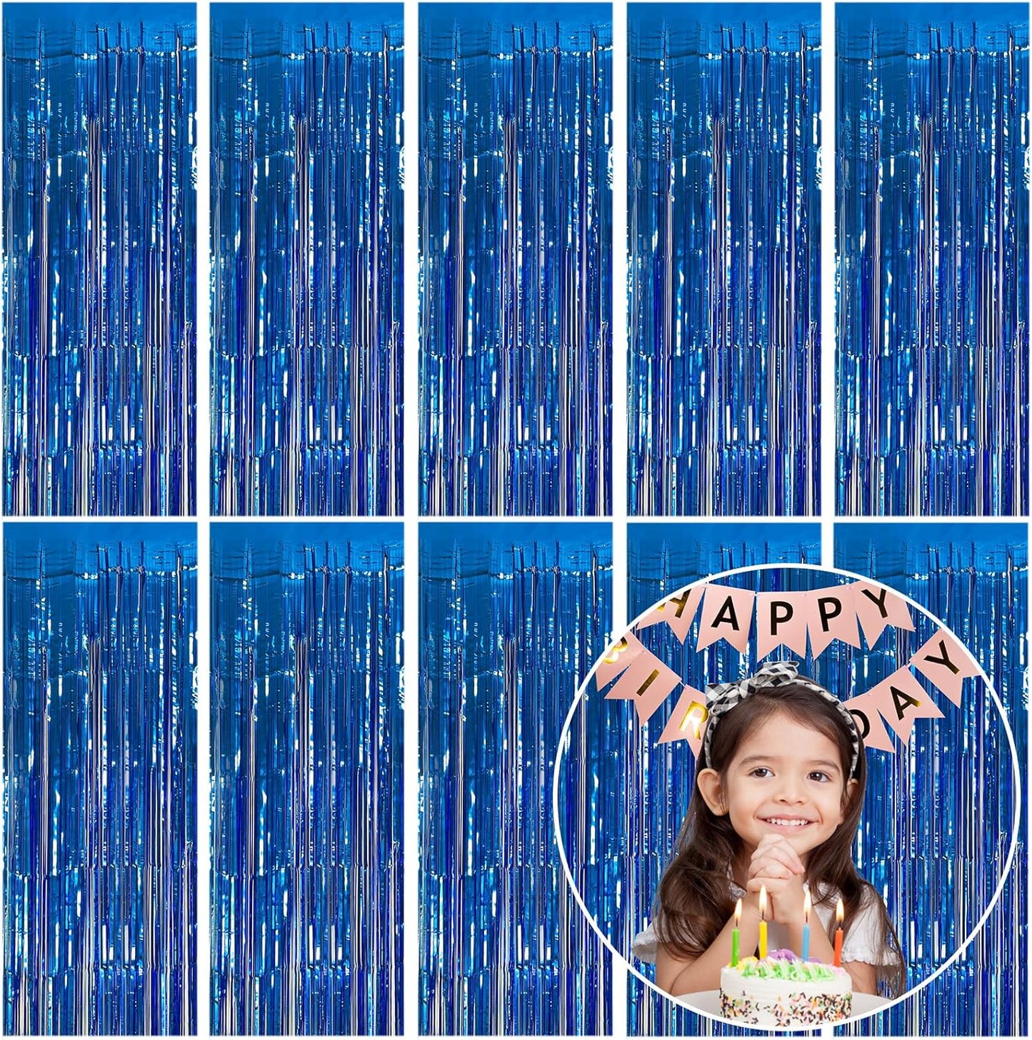 10 Pack Foil Curtain Backdrop Blue Metallic Tinsel Foil Fringe Curtains Photo Booth Props for Birthday Wedding Engagement Baby Shower Bachelorette Christmas Holiday Celebration Party Decorations