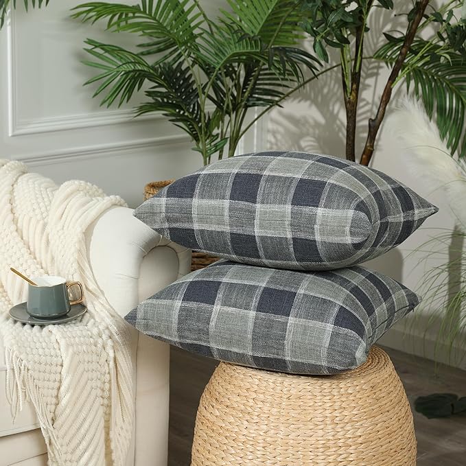 Stellhome Pack of 2 Faux Linen Buffalo Check Throw Pillow Covers, Farmhouse - Image 2