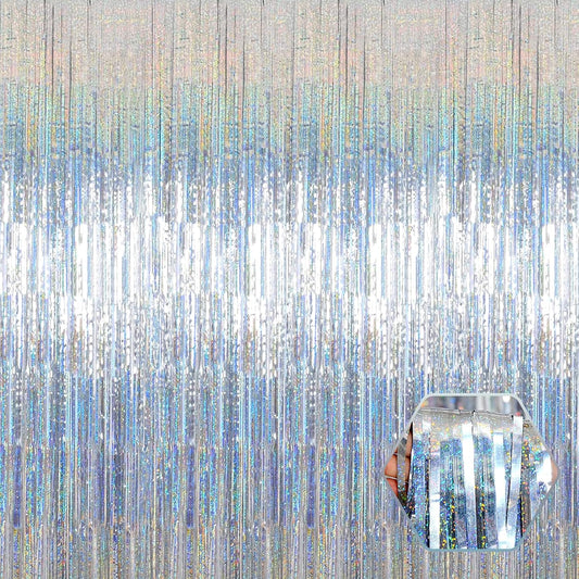 3 Pack Silver Foil Fringe Curtain Backdrop, 3.28Ft x 8.2Ft Metallic Tinsel Foil Fringe Streamer Curtains for Photo Booth, Mother's Day, Easter, Birthday, Wedding Party Decorations