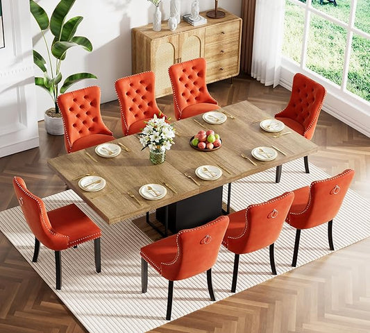 Henf 63"-79" Dining Table Set for 8, 9 Pieces Extendable Dining Table and 8 by Henf