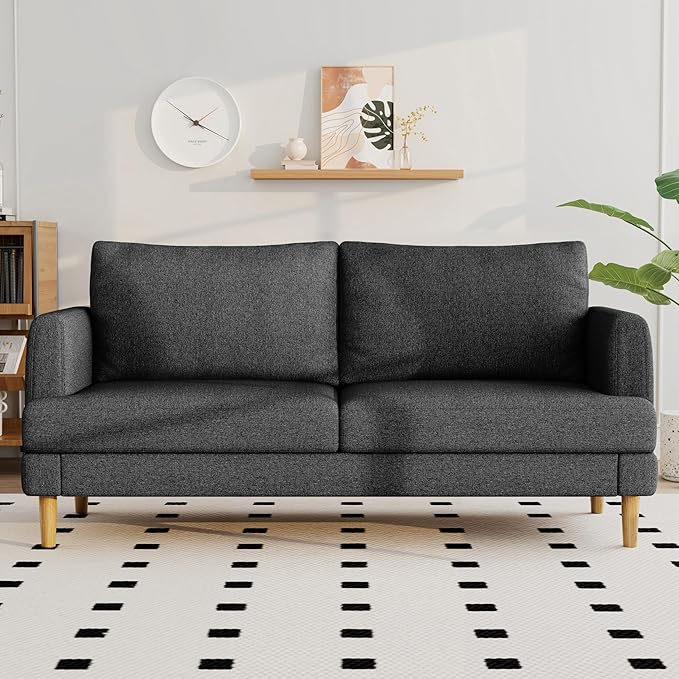 70" Modern Loveseat Sofa with USB Type-C Ports, Linen Fabric 2-Seater Deep Seat by LivingGiving
