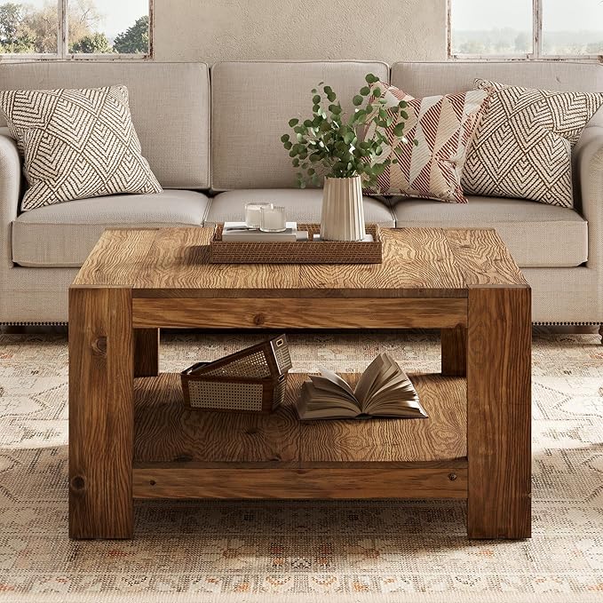 Solid Wood Coffee Table, 31.5" Square Farmhouse Center Table - Image 6