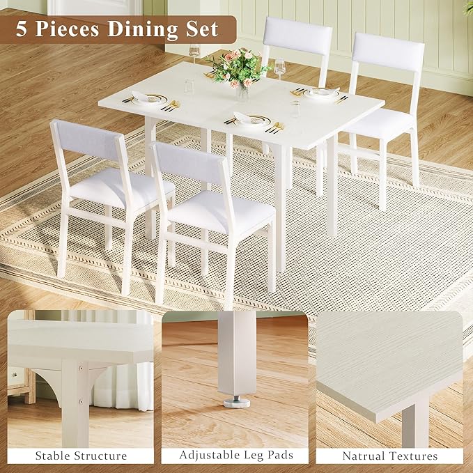 HUAHUU Dining Table Set for 4, Extendable Kitchen Table Cushion Chairs Set of 4 - Image 7