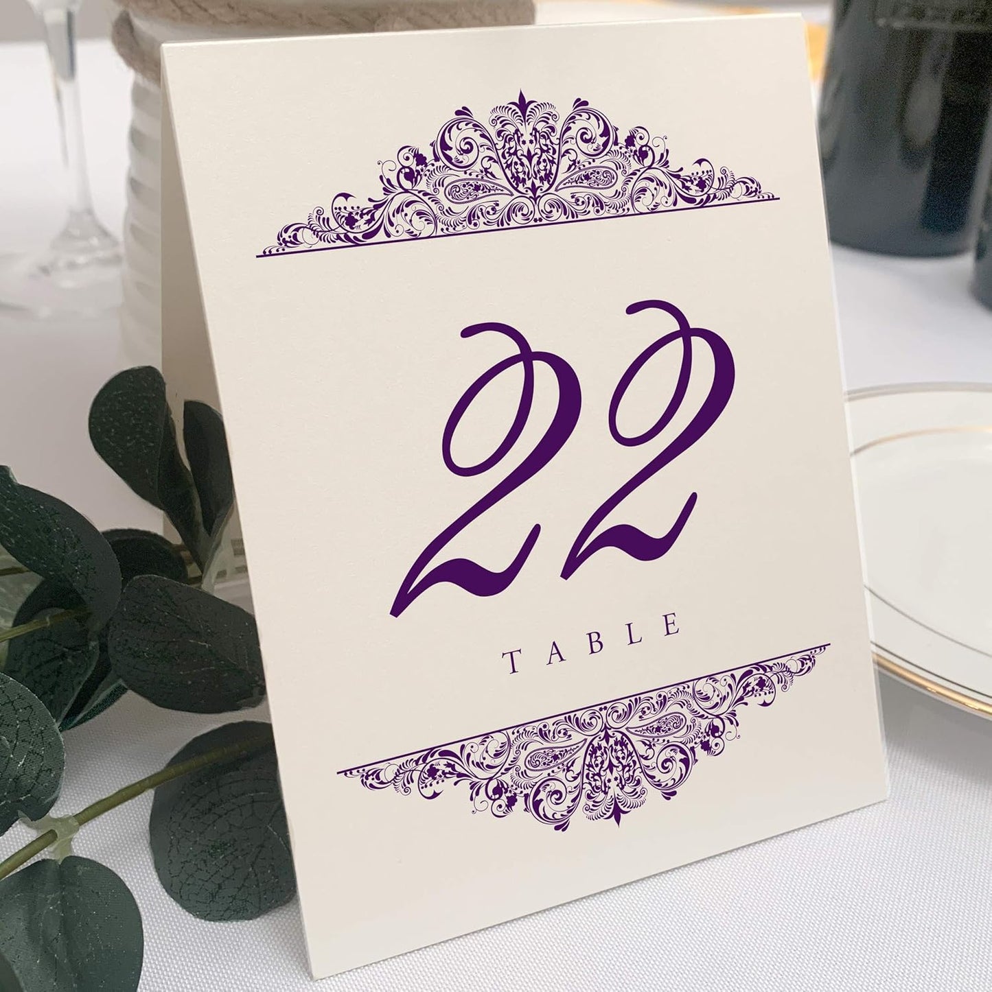 Paisley Wedding Table Numbers (Select Color/Quantity), Champagne, Eggplant, 1-125, Double Sided, Tent or Use in a Stand, Great for Parties & Restaurants - Made in the USA