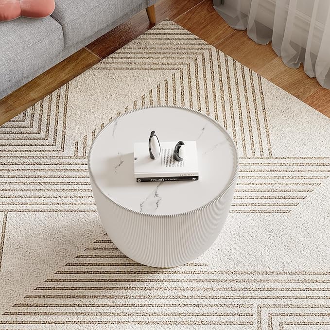 Henf Marble Round Side Table, 19.7" Fluted End Table - Image 6