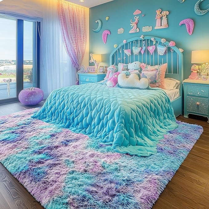 PAGISOFE Cute Kawaii Rugs for Girls Bedroom, 5x8 Rainbow Purple Area Rug - Image 6