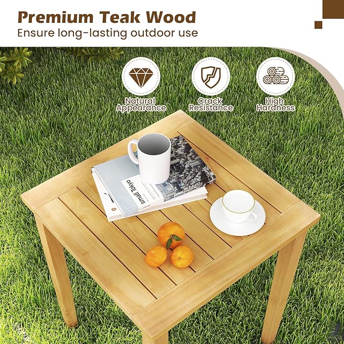 Tangkula 2 Pieces Patio Nesting Table, Teak Wood Outdoor Space Saving Design - Image 6