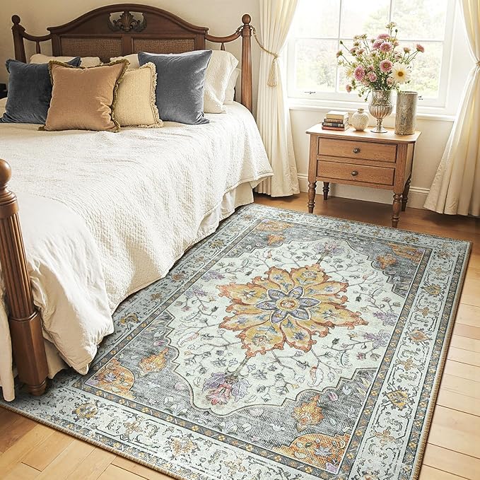 RELEANY Area Rugs 5'x7' Washable Non-Slip, Floral Vintage Distress Print - Image 2