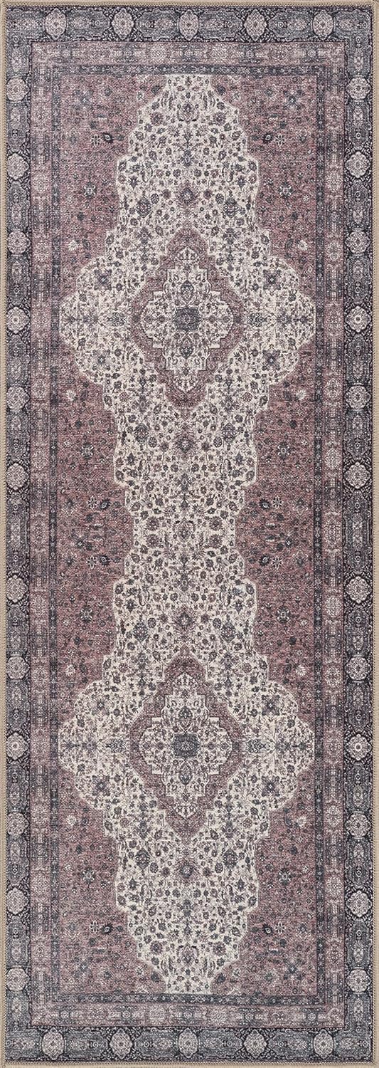 Bloom Rugs Washable Non-Slip 12 ft Runner - Cream/Green Traditional Medallion Runner for Entryway, Hallway, Bathroom, and Kitchen - Exact Size: 2.5' x 12'