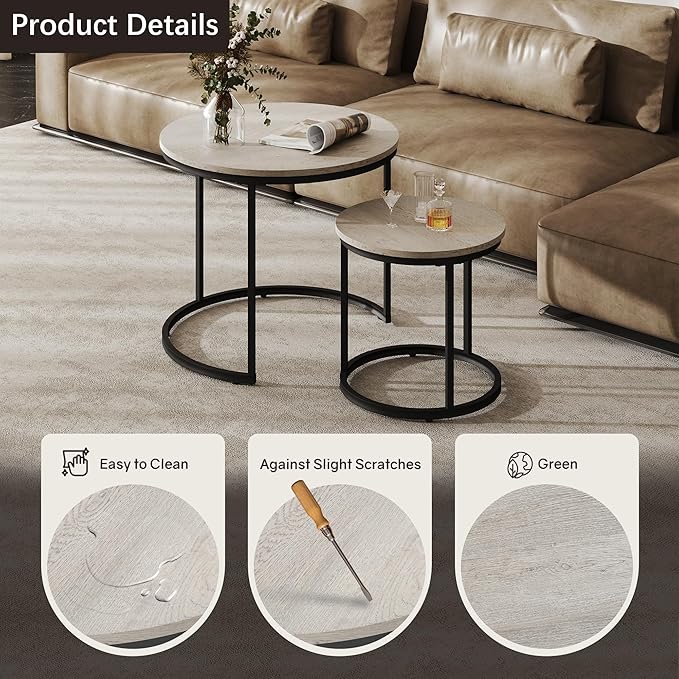 Otterease Nesting Tables Set of 2, Round Coffee Table, Small Nesting Coffee - Image 4