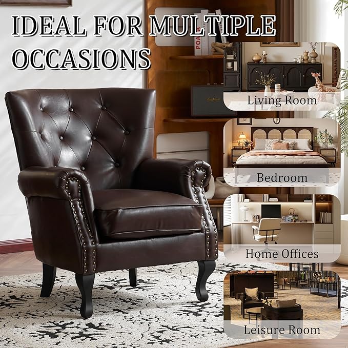 Modern Accent Chair Set of 2, Mid-Century PU Leather Armchair - Image 7