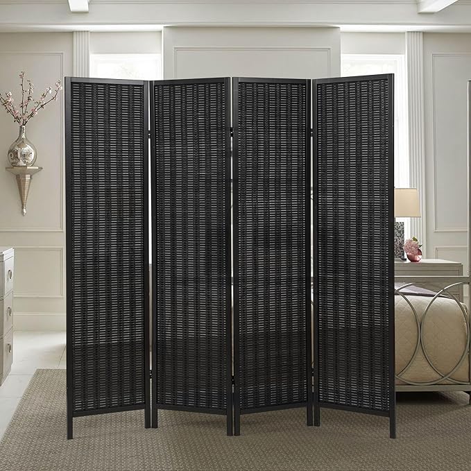 Roundhill Furniture Inkwell 4-Panel Bamboo Room Divider, Folding Portable - Image 2