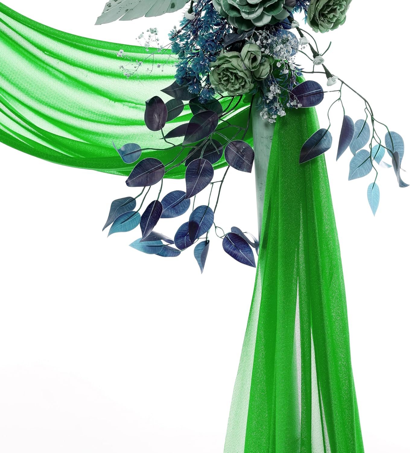 VDS Pack of 1 Panel (30 Inch X 50 Feet) Wedding Arch Draping Fabric Sheer Chiffon Fabric Drapery for Wedding Ceremony Reception Swag Backdrop Canopy Chuppah ARBO Altars Decoration (Green)