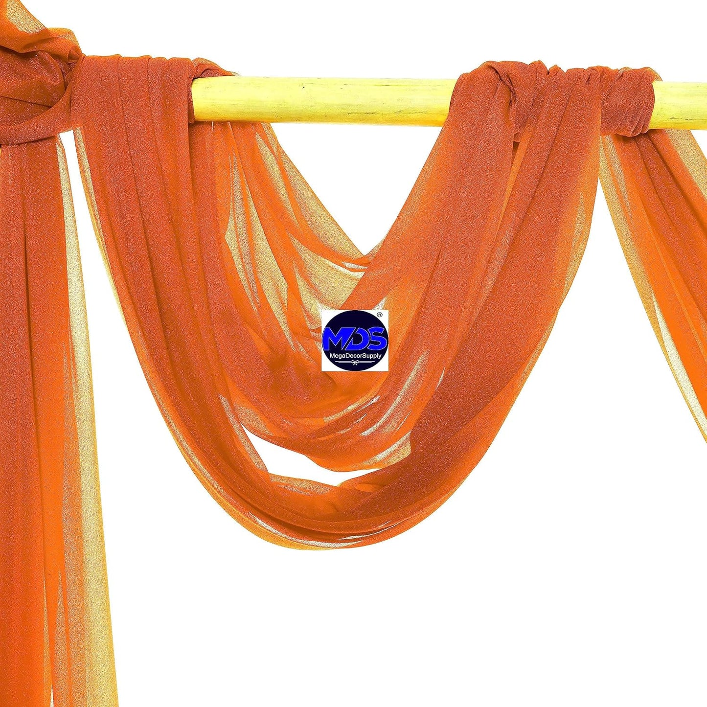 MDS Pack of 2 Panels (30" Width x 100ft Long) Wedding Arch Draping Fabric Sheer Chiffon Arbor Canopy Drapery for Wedding Ceremony Reception Decoration Party Ceiling Backdrop Curtain Swag - Orange