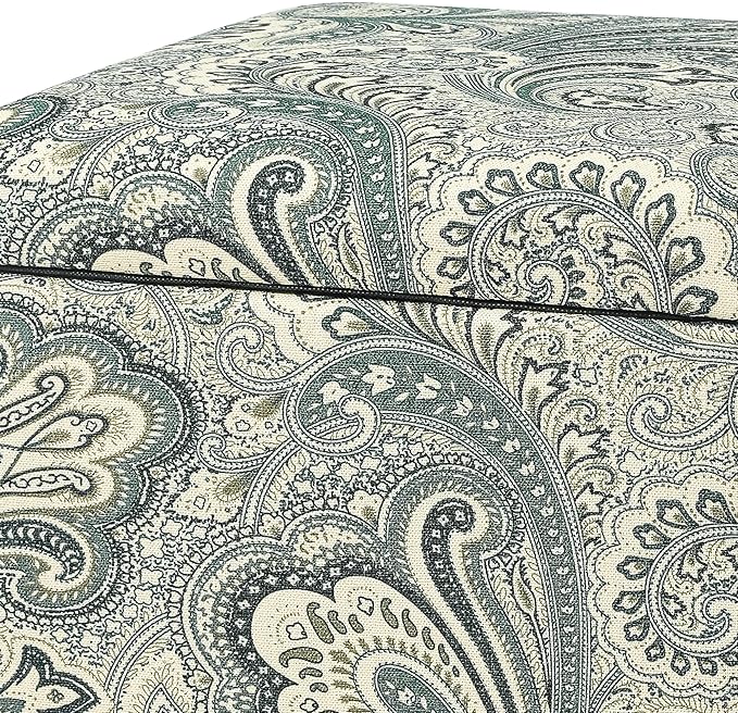 Adeco 18" Cube Storage Ottoman in Blue Paisley, Upholstered Linen Foot Stool & - Image 5