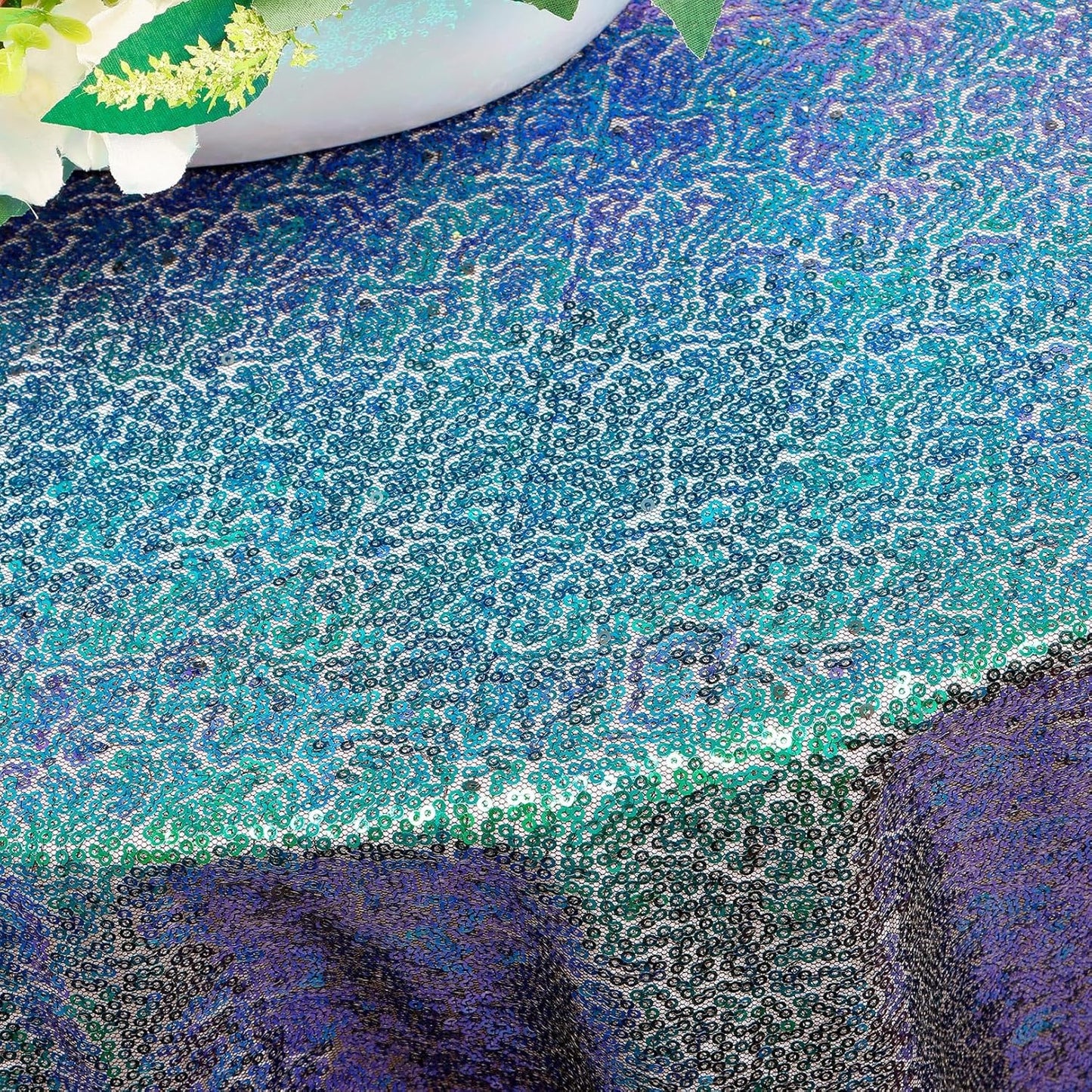 ShinyBeauty 36”x36” Iridescent Green Sequin Tablecloth - Glittery Overlay for Small Tables, Perfect for Birthday & Baby Shower Decor, Sparkly & Durable