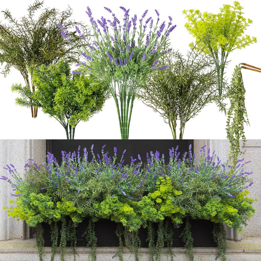 PARTY JOY 17 Bunches Fake Plants Outdoor, Fake Bushes UV Resistant Artificial Flowers Greenery Shrubs Faux Greenery for Outdoor Garden Patio Front Porch Yard Decor