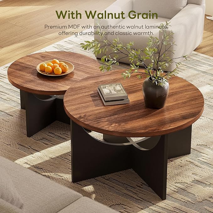 LIKIMIO Nesting Coffee Tables Set of 2, 31.5" Round Side Tables - Image 4