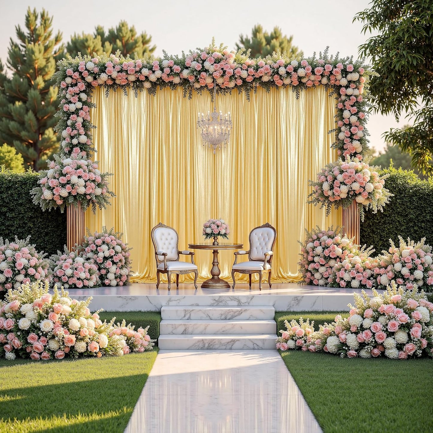 gogoparti 30x10FT Gold Sequin Backdrop Curtain - 6 Panels of 5x10FT Wrinkle-Free Glitter Drapes for Photography, Birthdays, Weddings & Graduations