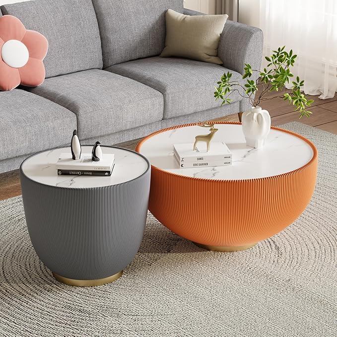 SSLine Bowl-Shape Small Coffee Table Modern Sintered Stone Top Coffee Table in - Image 5