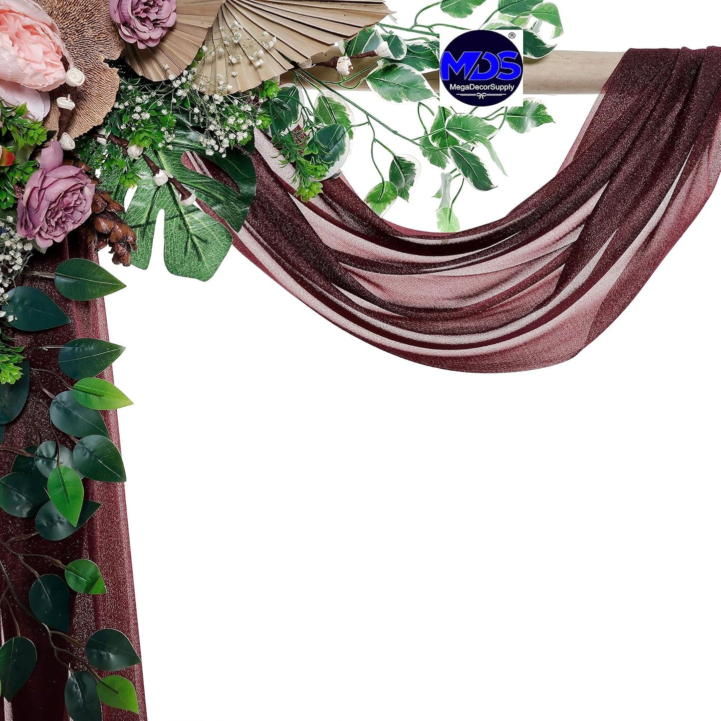 MDS Halloween Chiffon Draping Fabric - 2 Panel, 30" Wide x 50ft Long - Sheer Spooky Arbor & Canopy Drapery for Haunted House Backdrops, Party Ceilings, DIY Costumes & Themed Events - Burgundy