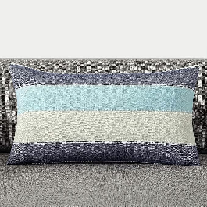 AmHoo Pack of 2 Farmhouse Stripe Check Throw Pillow Covers Set Case Cotton - Image 2